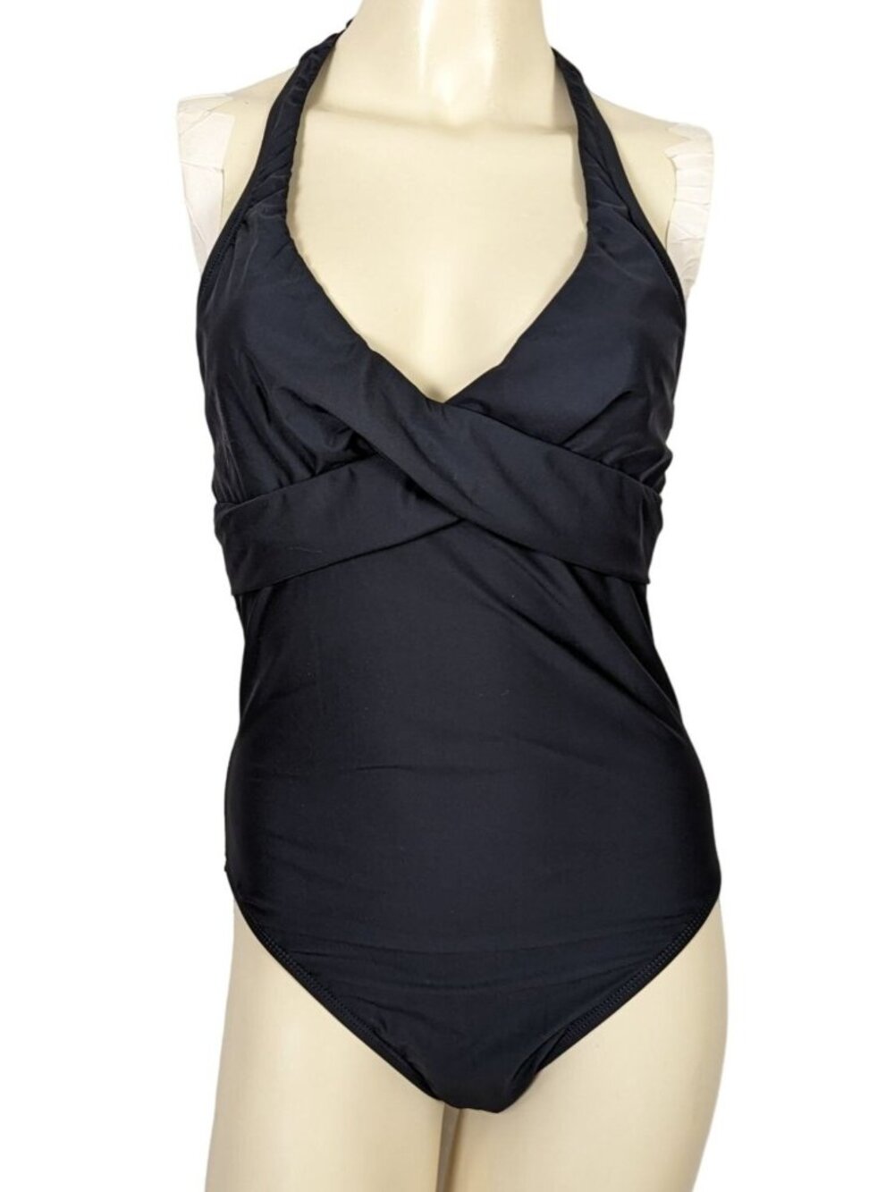 Talbots one piece halter style wrap bust black swimsuit size 8 - Picture 2 of 10